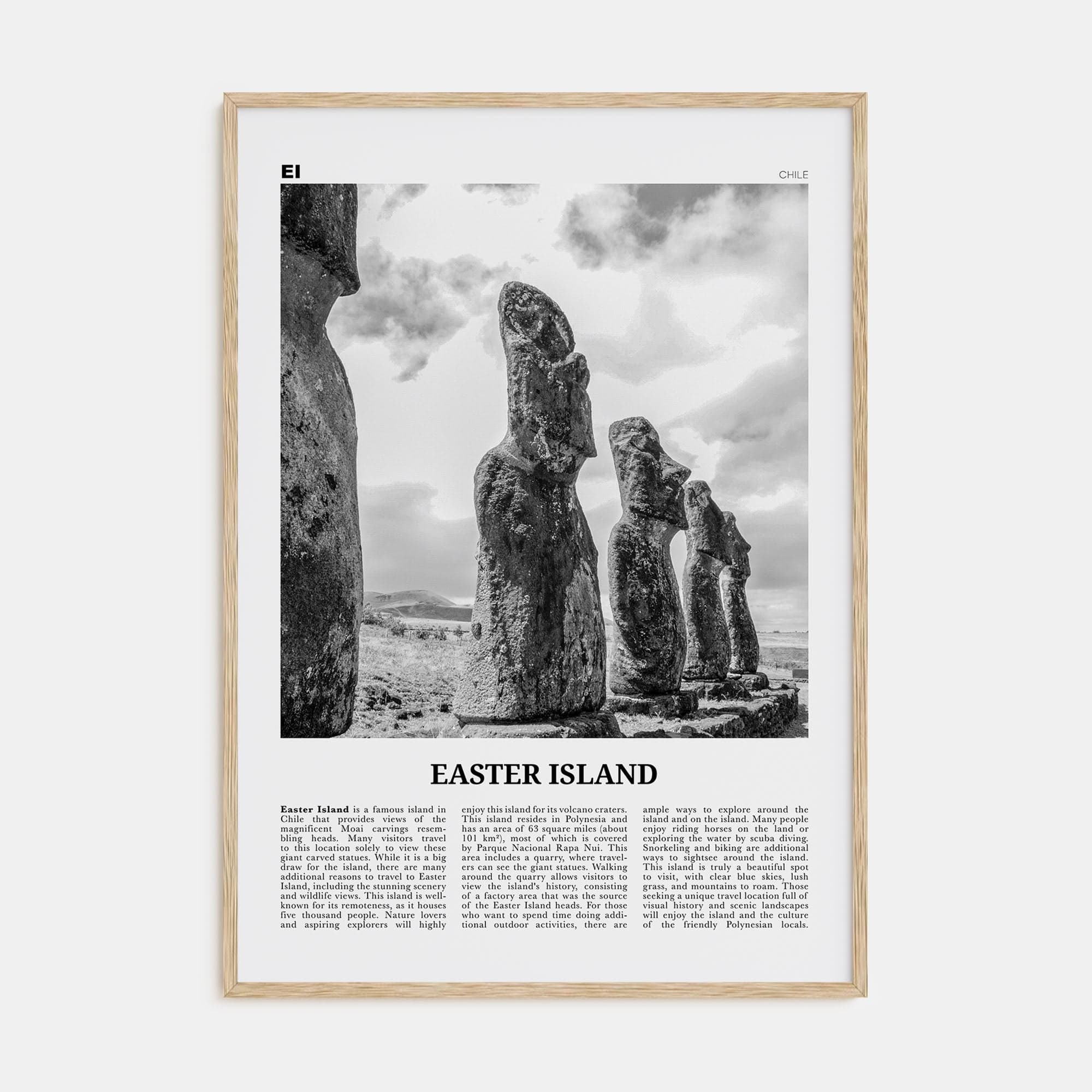 Easter Island Poster Natural Wood / 8x12 in Nbourhood Travel B&W Poster