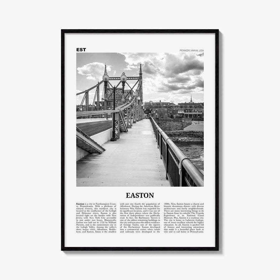 Easton black & white newspaper poster of Pennsylvania, USA – vertical wall art, unframed print shown in interior mockup