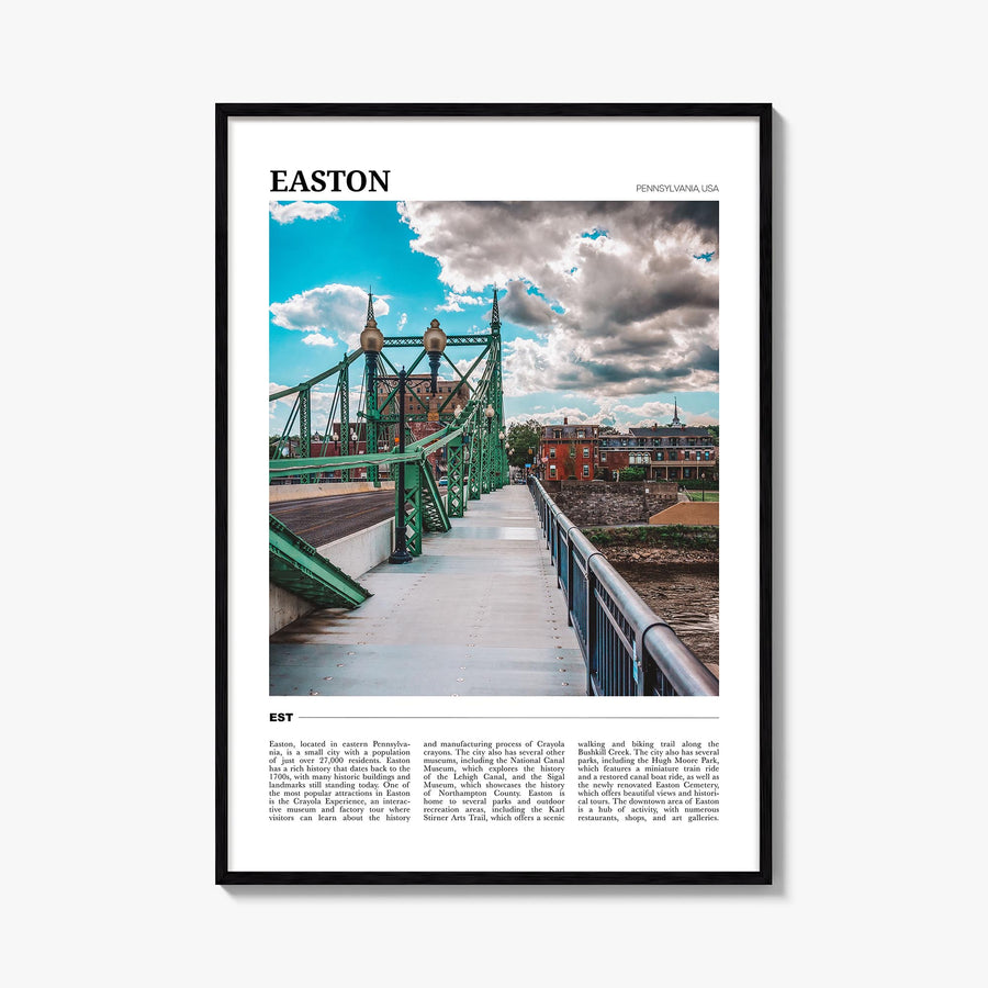 Easton colorful travel poster of Pennsylvania, USA – vertical wall art, unframed print shown in interior mockup