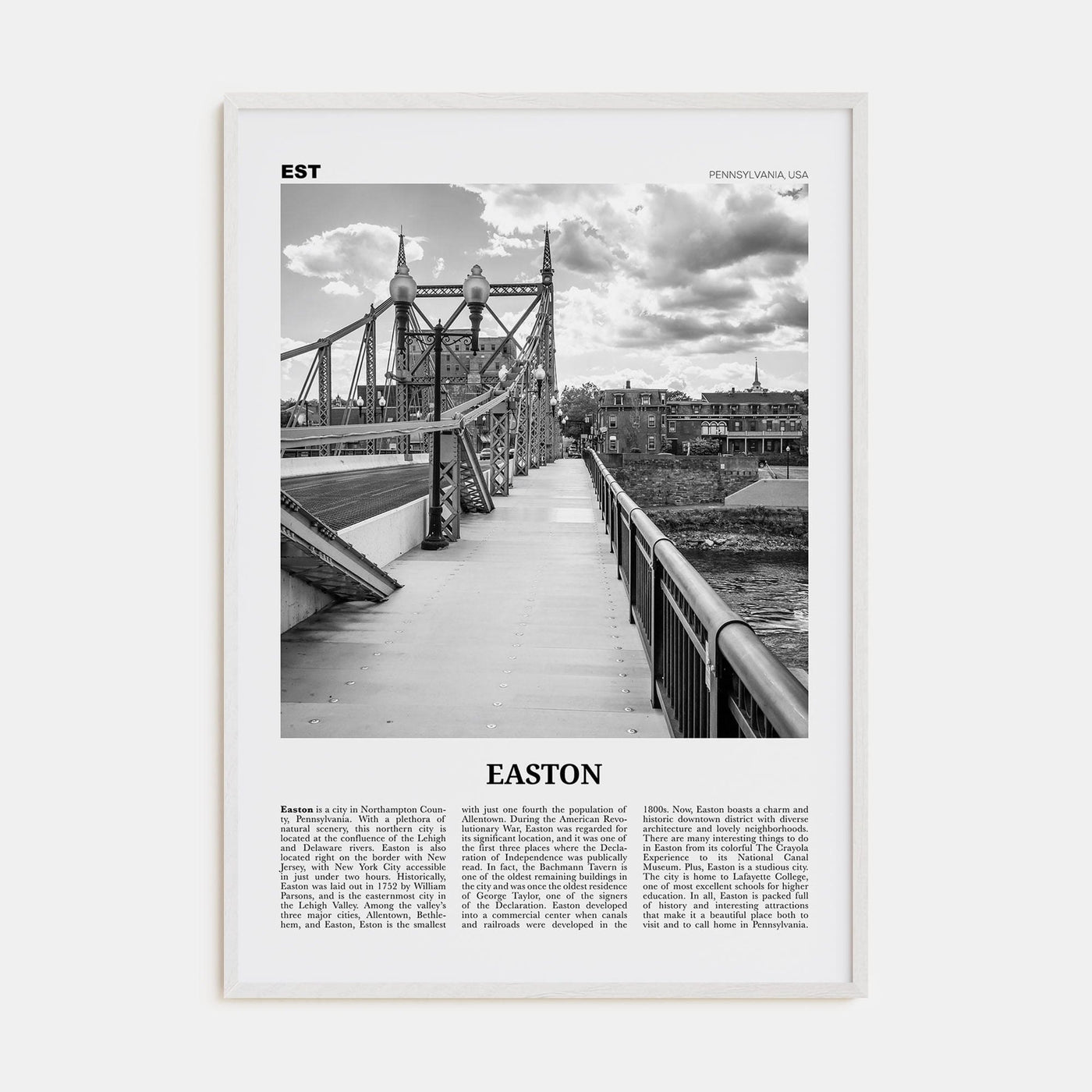 Easton Poster White Wood / 8x12 in Nbourhood Travel B&W Poster