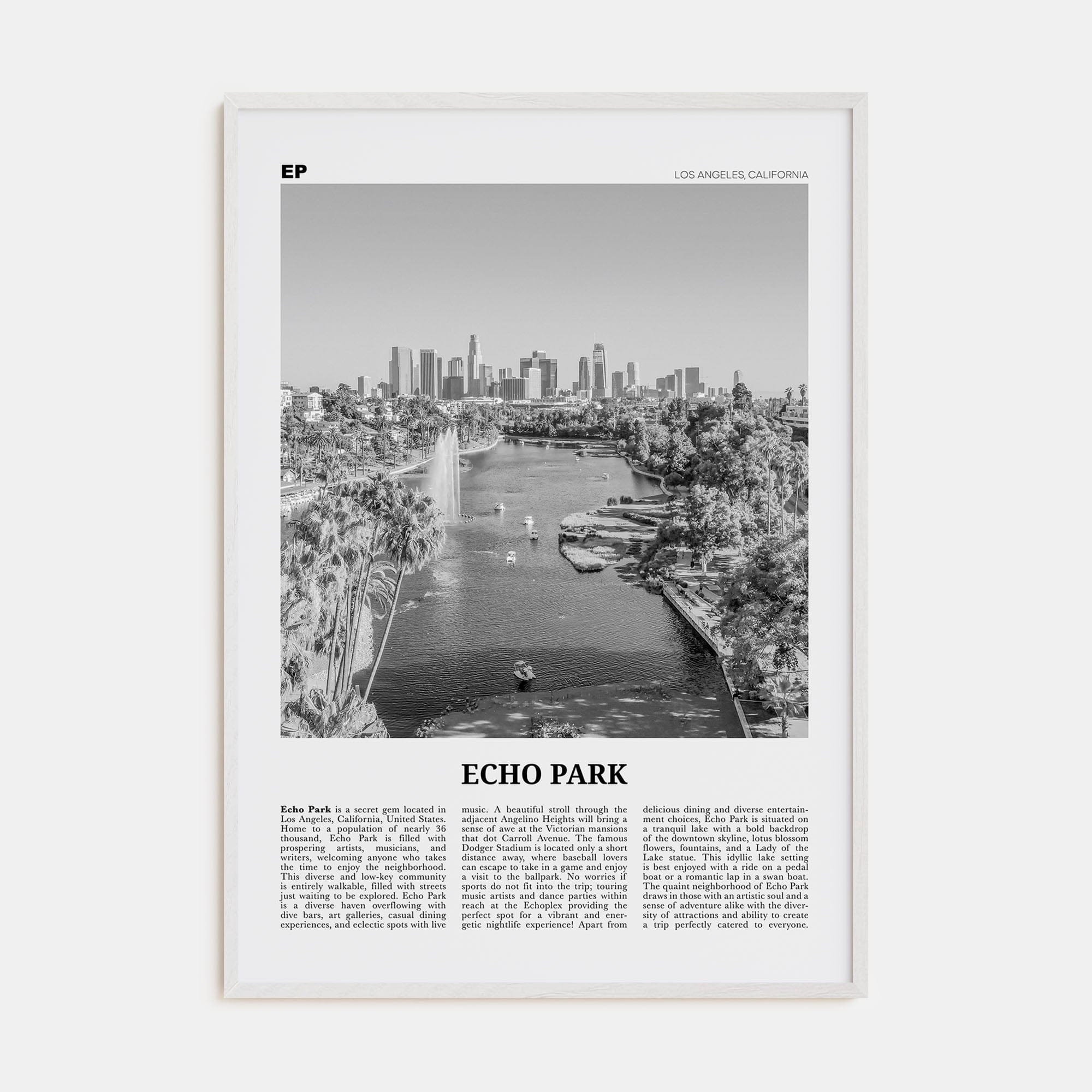 Echo Park No 1 Poster White Wood / 8x12 in Nbourhood Travel B&W Poster