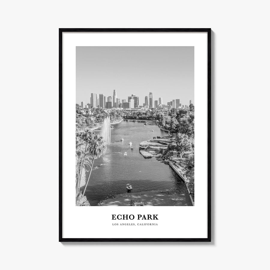 Echo Park no. 2 black & white classic poster of Los Angeles, California – vertical wall art, unframed print shown in interior