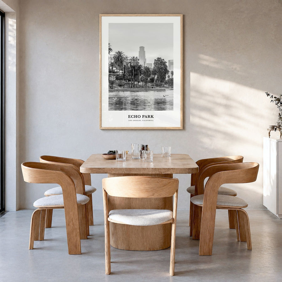 Echo Park Classic No 1 Poster in a natural wood frame, hanging in a dining room