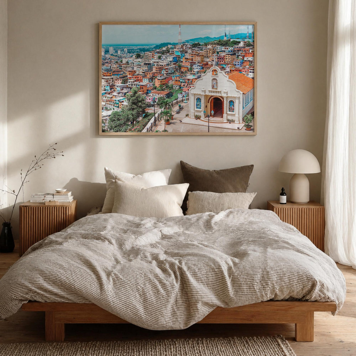 Ecuador colorful photo poster of South America – horizontal wall art in natural wood frame, hanging on wall