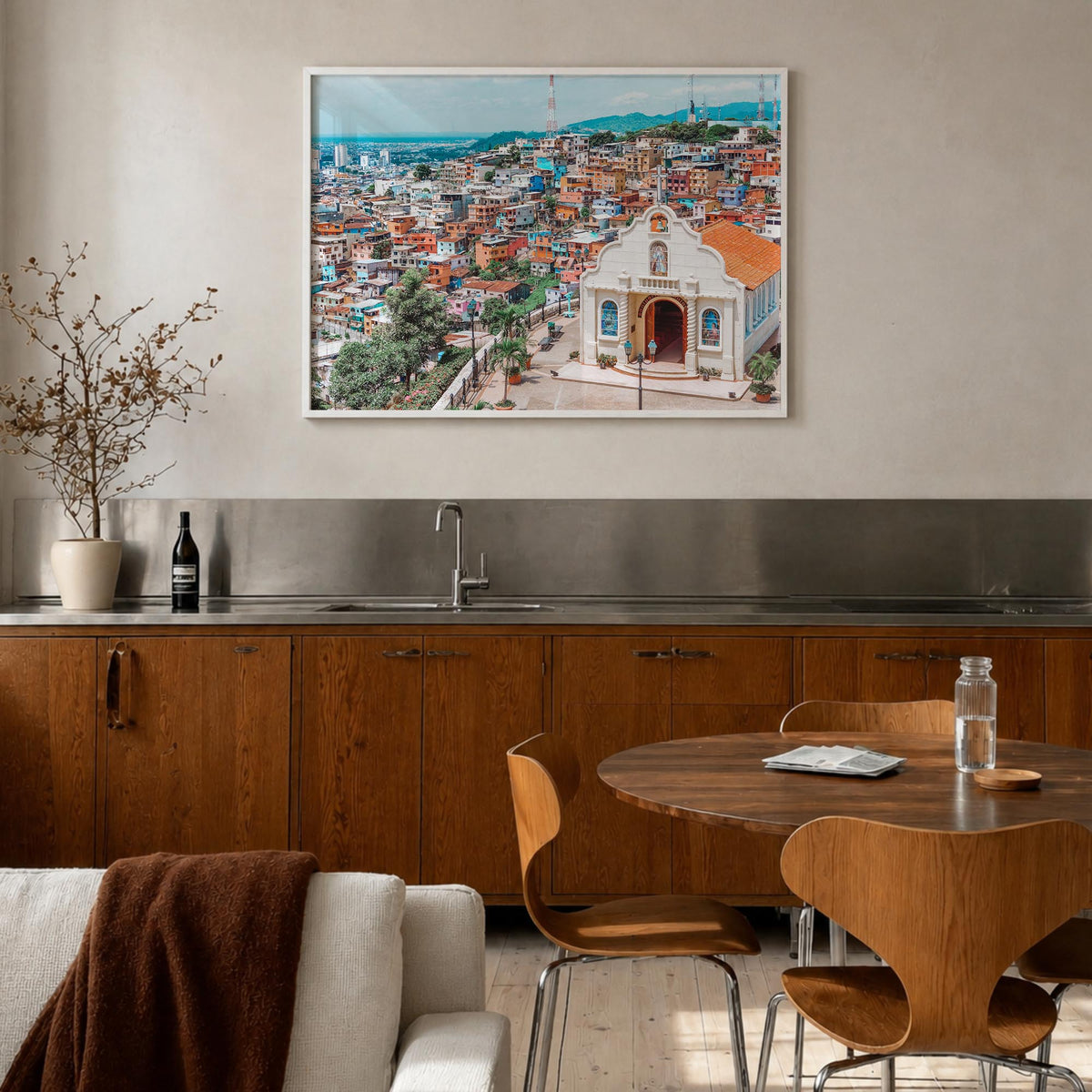 Ecuador colorful photo poster of South America – horizontal wall art in white wood frame, hanging on wall