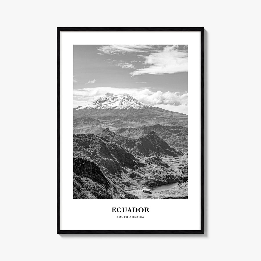 Ecuador no. 1 black & white classic poster of South America – vertical wall art, unframed print shown in interior mockup