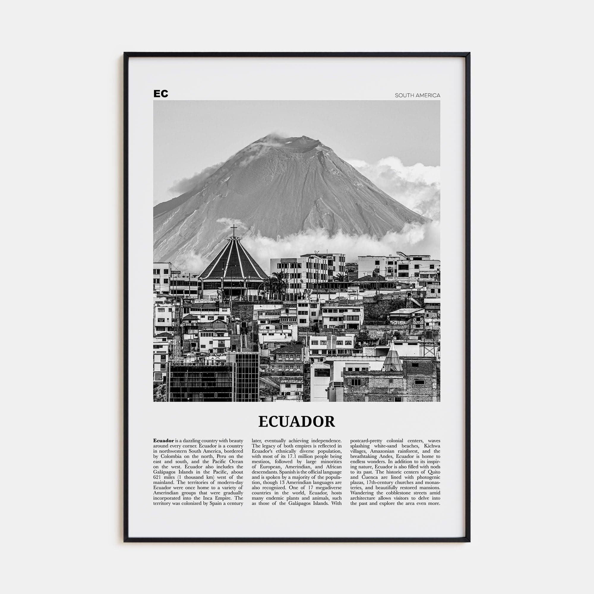 Ecuador No 1 Poster None / 8x12 in Nbourhood Travel B&W Poster