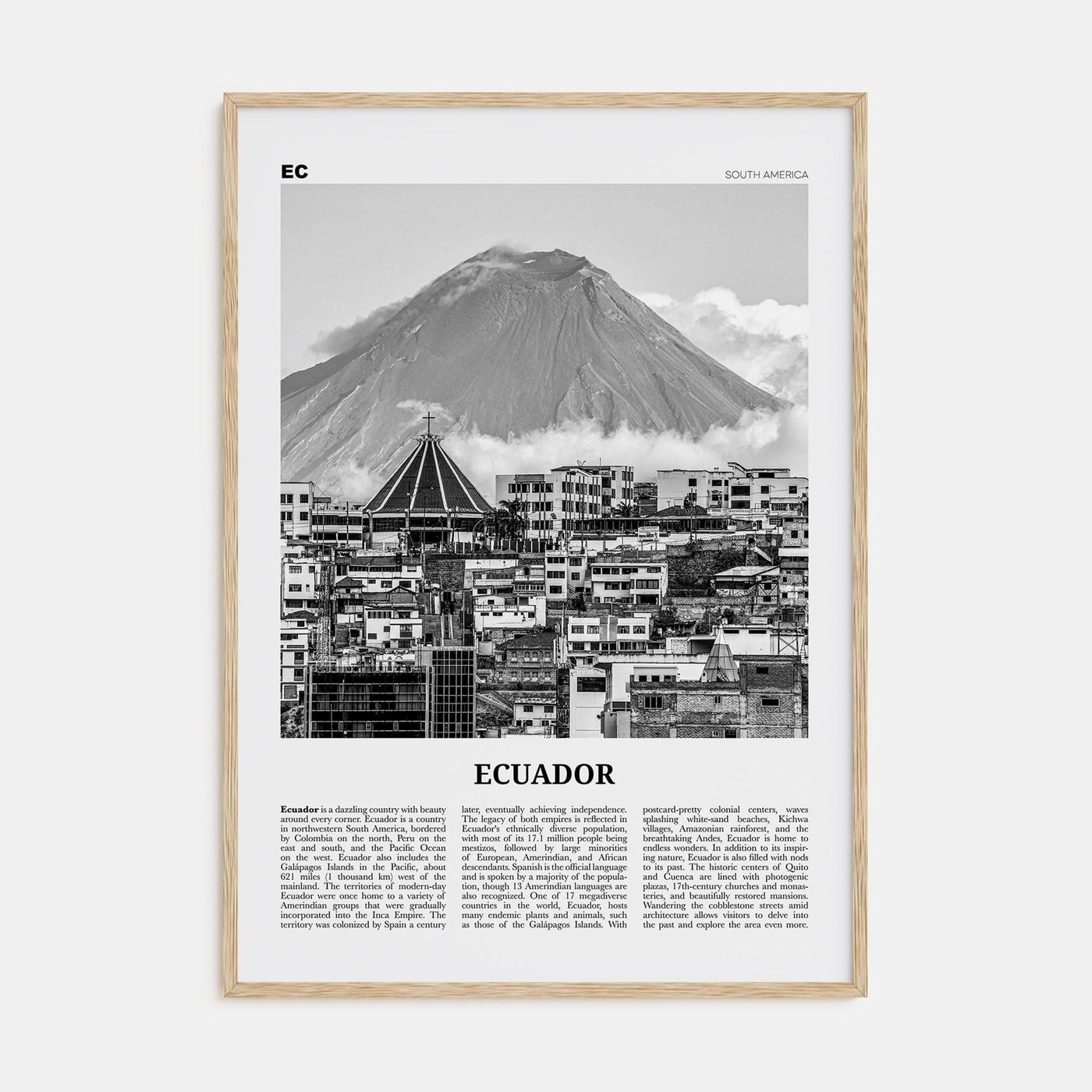 Ecuador No 1 Poster Natural Wood / 8x12 in Nbourhood Travel B&W Poster