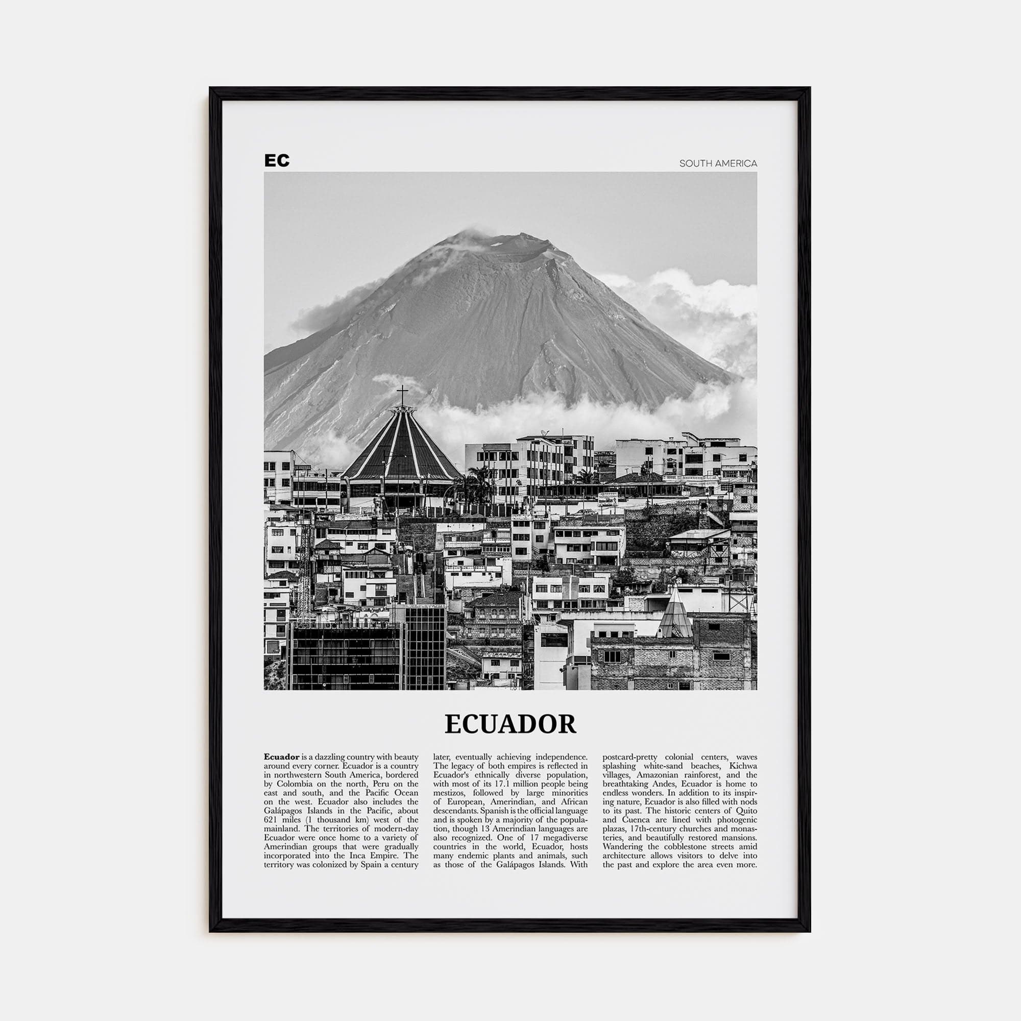 Ecuador No 1 Poster Black Wood / 8x12 in Nbourhood Travel B&W Poster