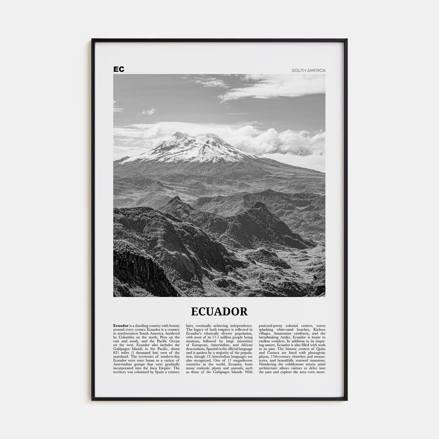 Ecuador No 2 Poster None / 8x12 in Nbourhood Travel B&W Poster