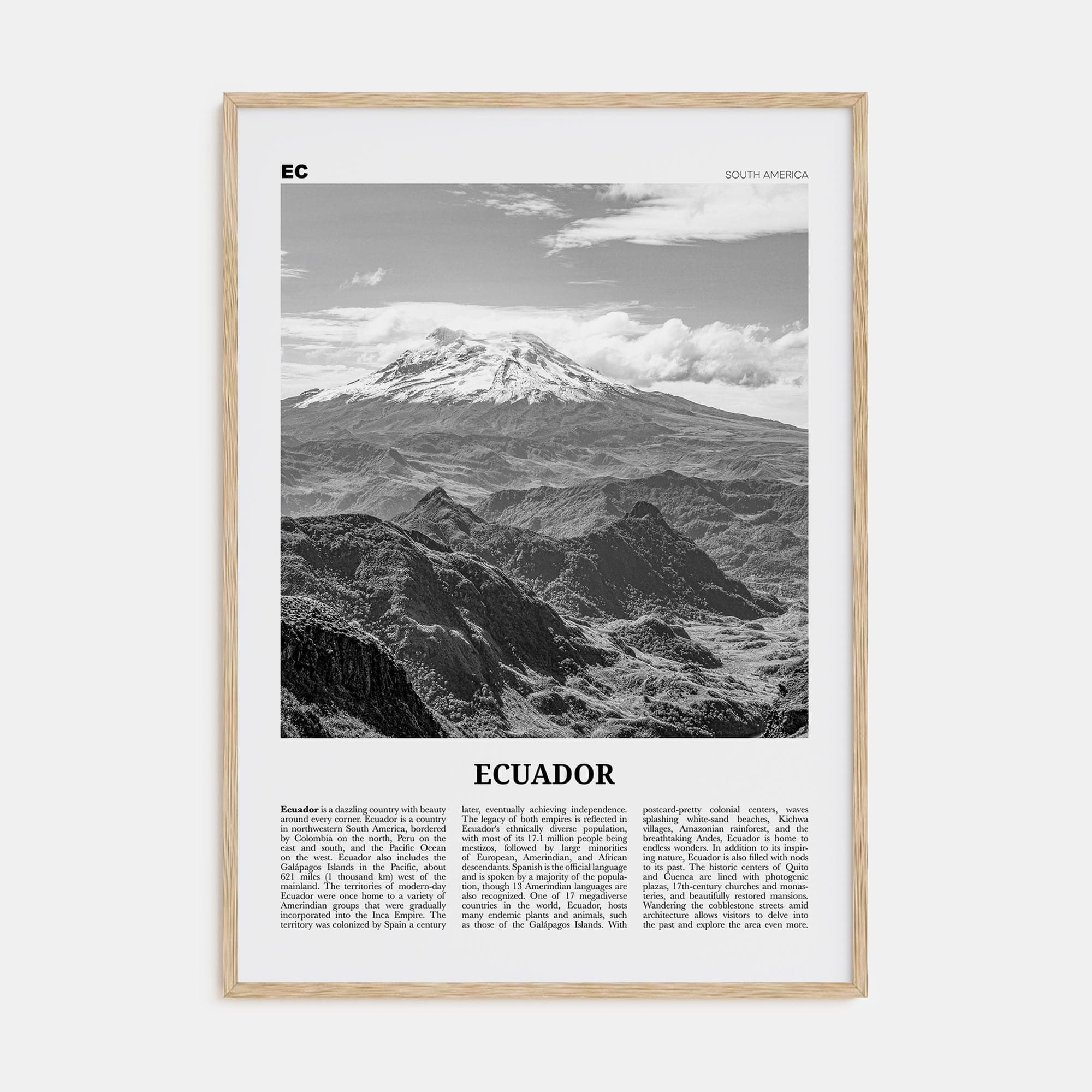 Ecuador No 2 Poster Natural Wood / 8x12 in Nbourhood Travel B&W Poster