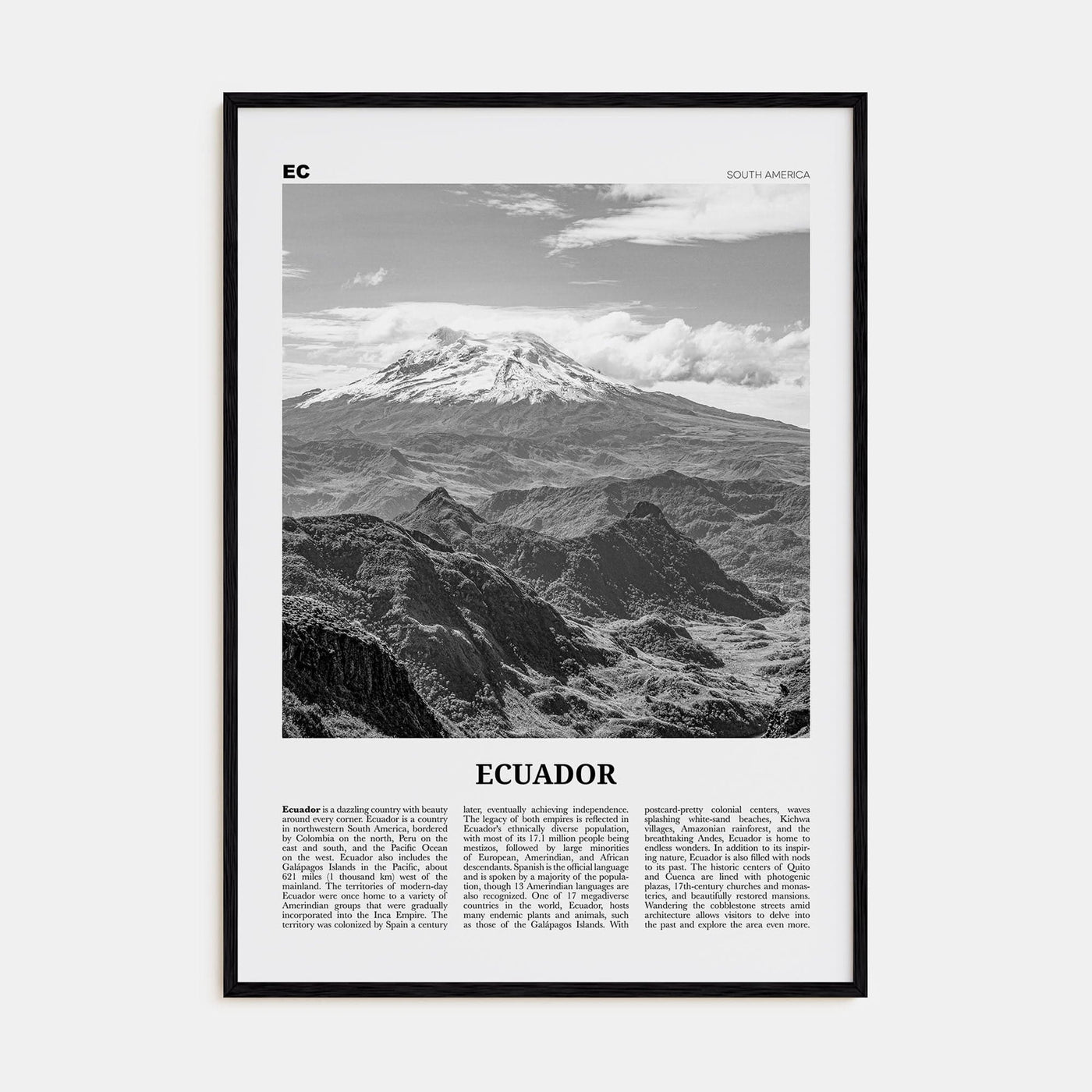 Ecuador No 2 Poster Black Wood / 8x12 in Nbourhood Travel B&W Poster