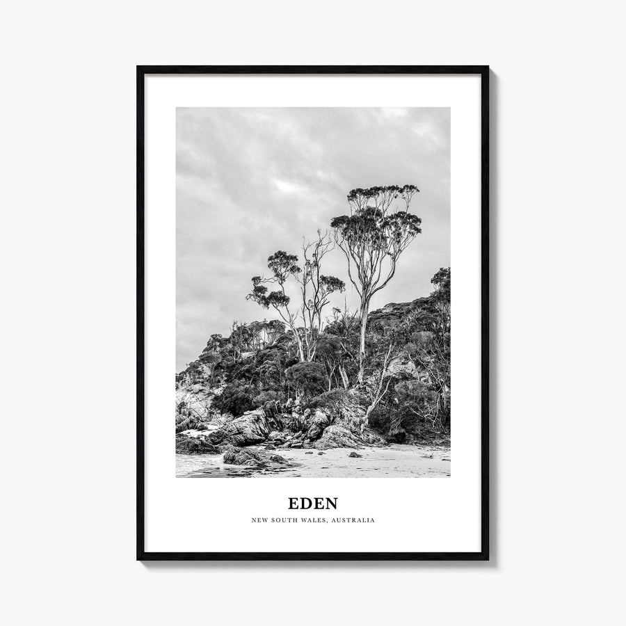 Eden black & white classic poster of North Carolina, USA – vertical wall art, unframed print shown in interior mockup