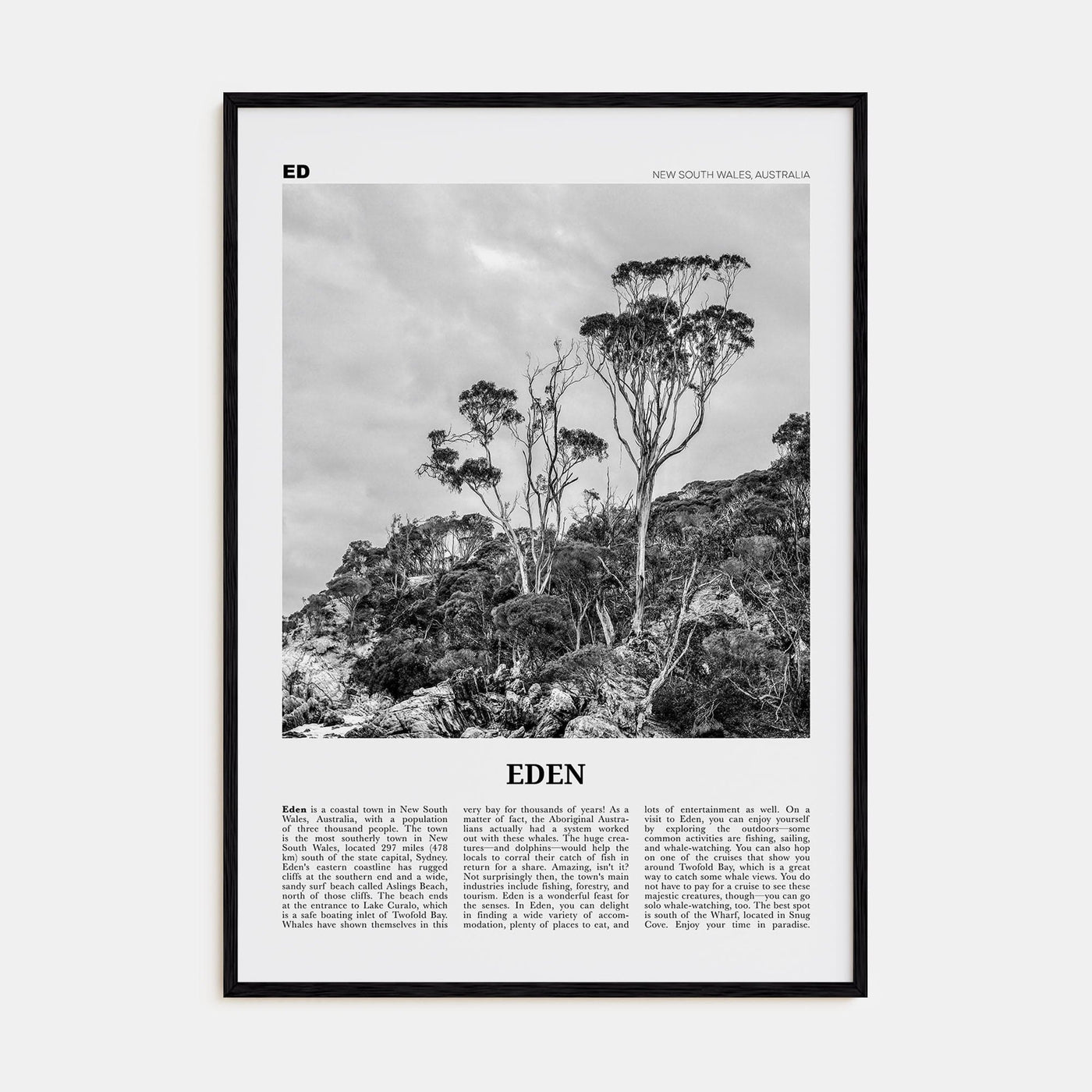 Eden Poster Black Wood / 8x12 in Nbourhood Travel B&W Poster