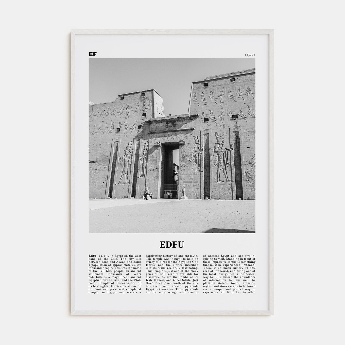 Edfu Poster White Wood / 8x12 in Nbourhood Travel B&W Poster