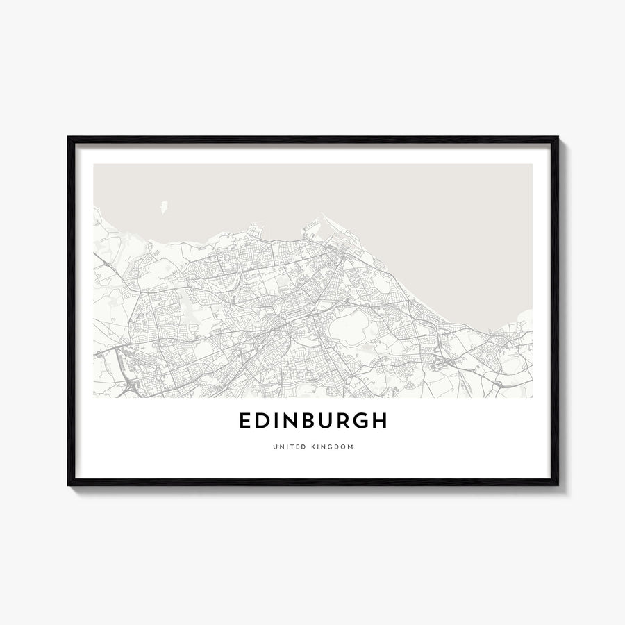 Edinburgh black & white map poster of Scotland, UK – horizontal wall art, unframed print shown in interior mockup