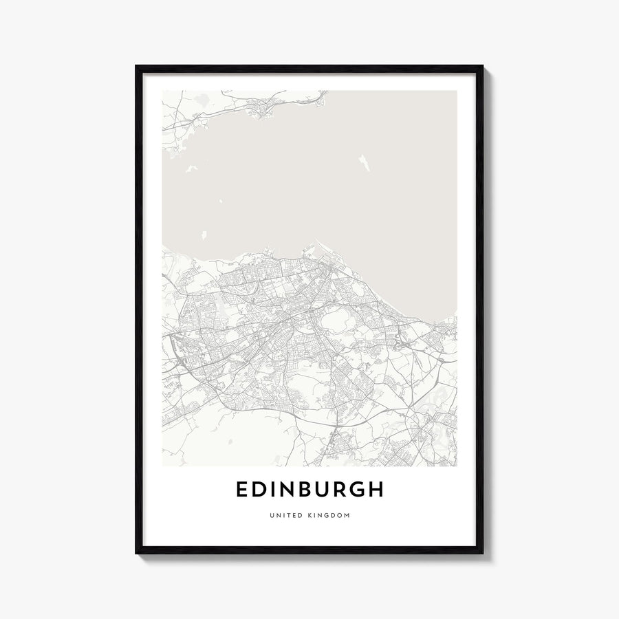 Edinburgh black & white map poster of Scotland, UK – vertical wall art, unframed print shown in interior mockup