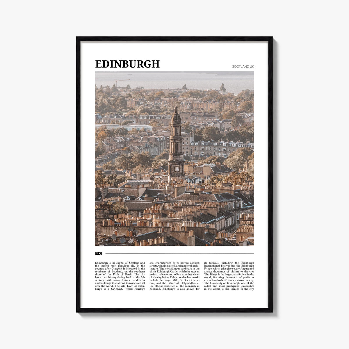 Edinburgh colorful travel poster of Scotland, UK – vertical wall art, unframed print shown in interior mockup