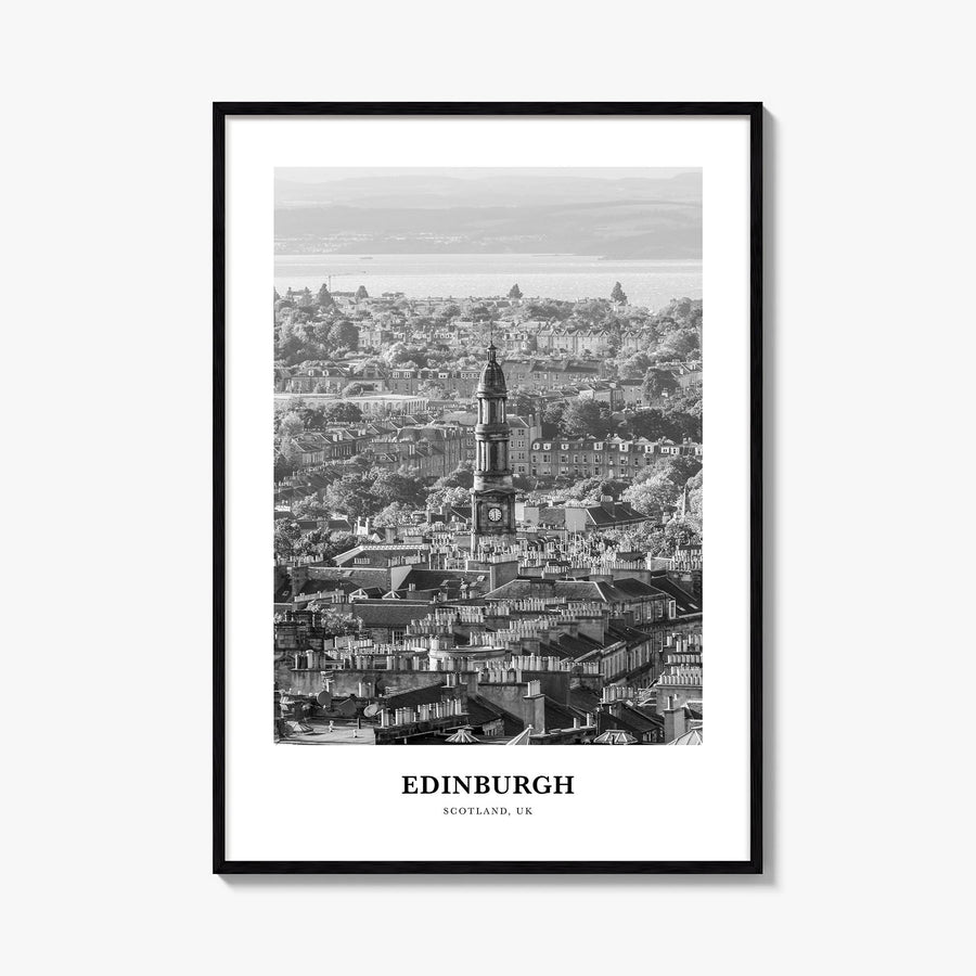 Edinburgh no. 1 black & white classic poster of Scotland, UK – vertical wall art, unframed print shown in interior mockup