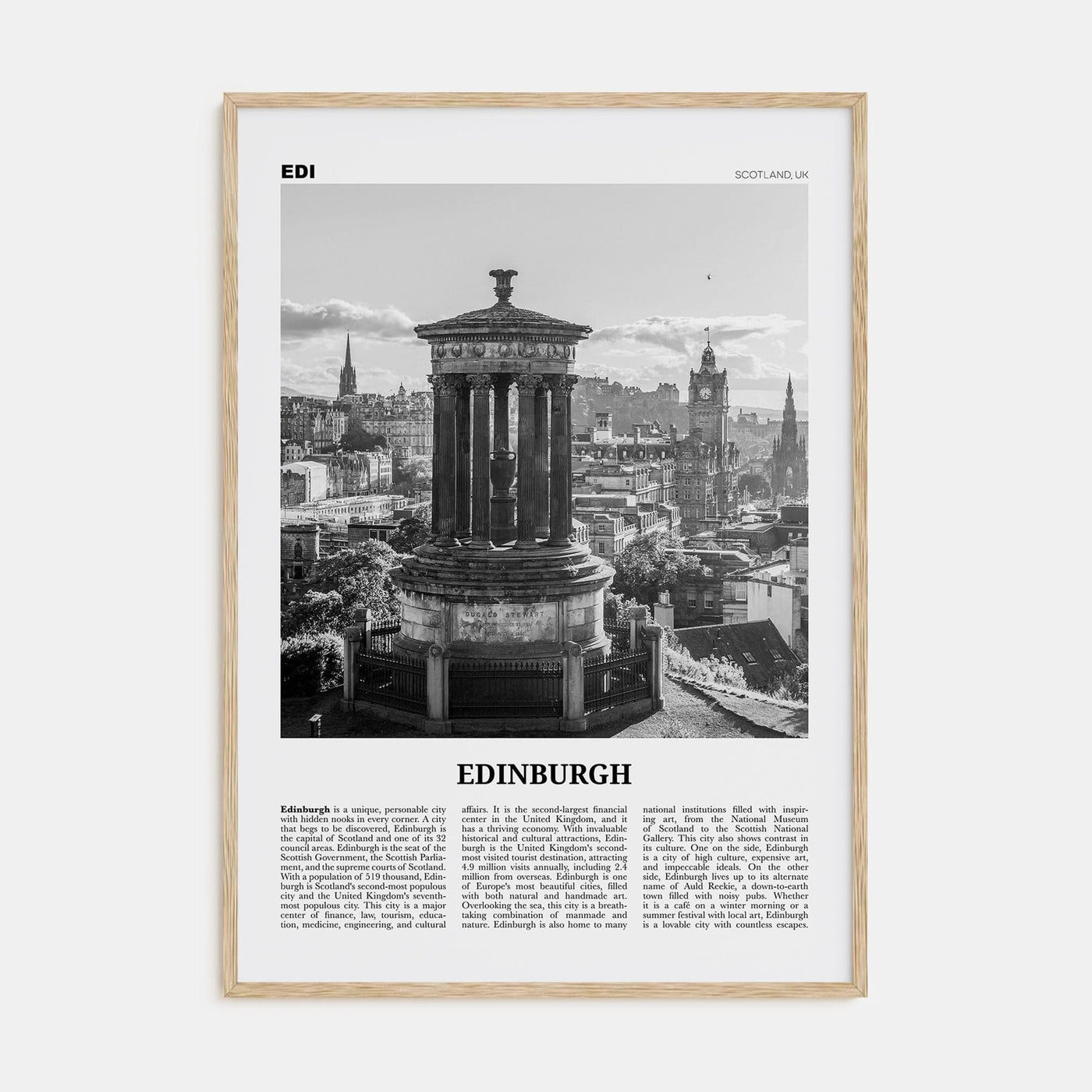 Edinburgh No 1 Poster Natural Wood / 8x12 in Nbourhood Travel B&W Poster