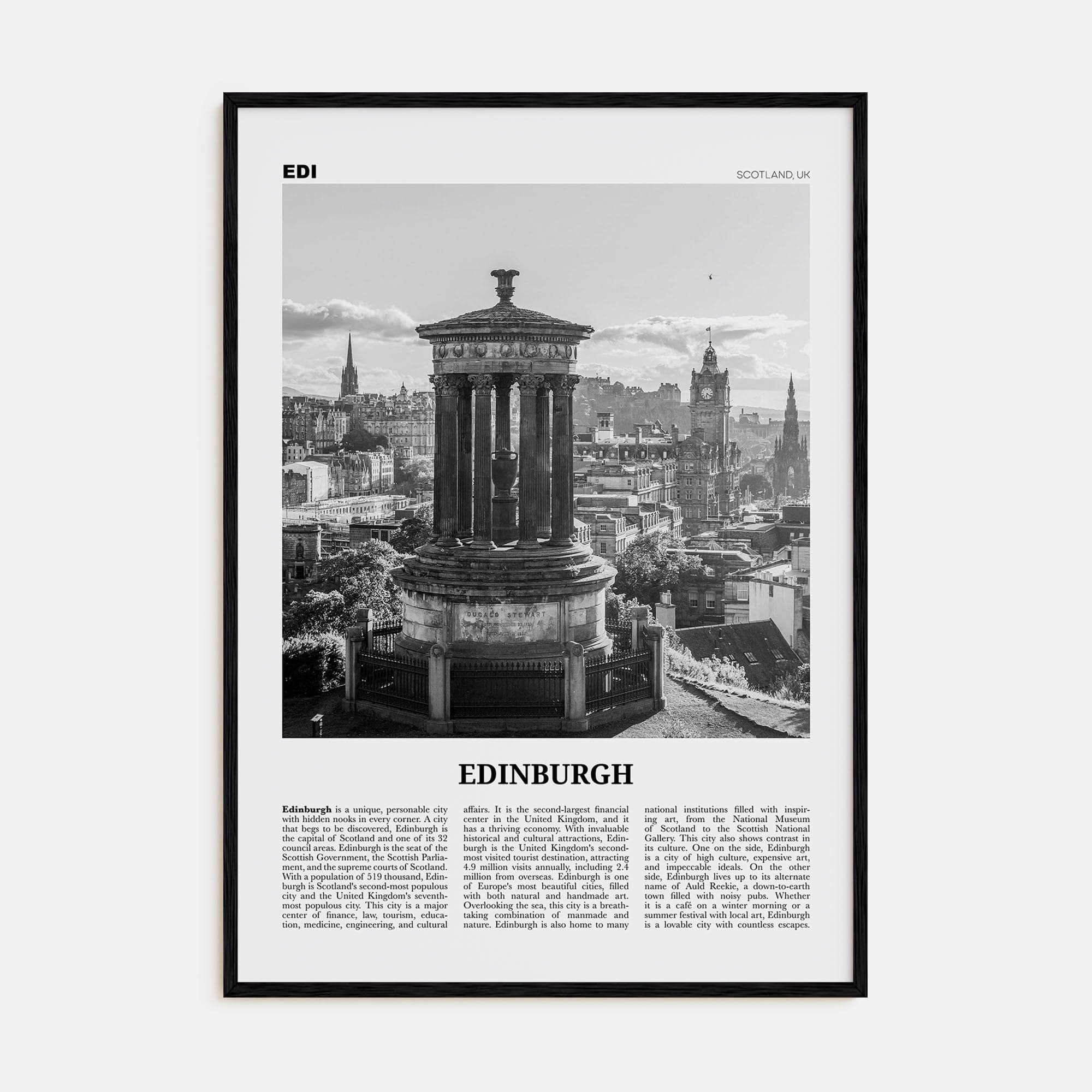 Edinburgh No 1 Poster Black Wood / 8x12 in Nbourhood Travel B&W Poster