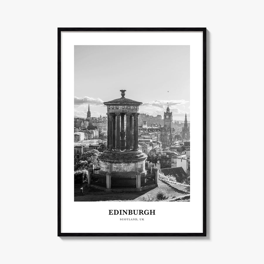 Edinburgh no. 2 black & white classic poster of Scotland, UK – vertical wall art, unframed print shown in interior mockup