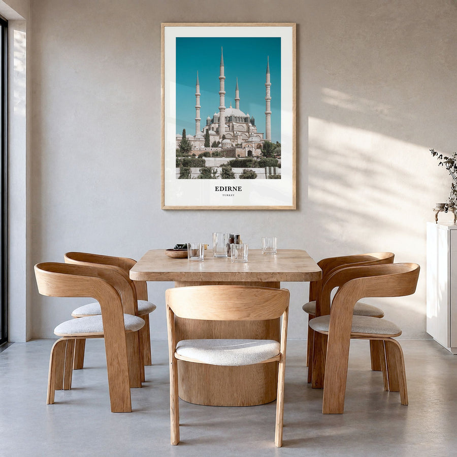 Edirne Classic Poster in a natural wood frame, hanging in a dining room