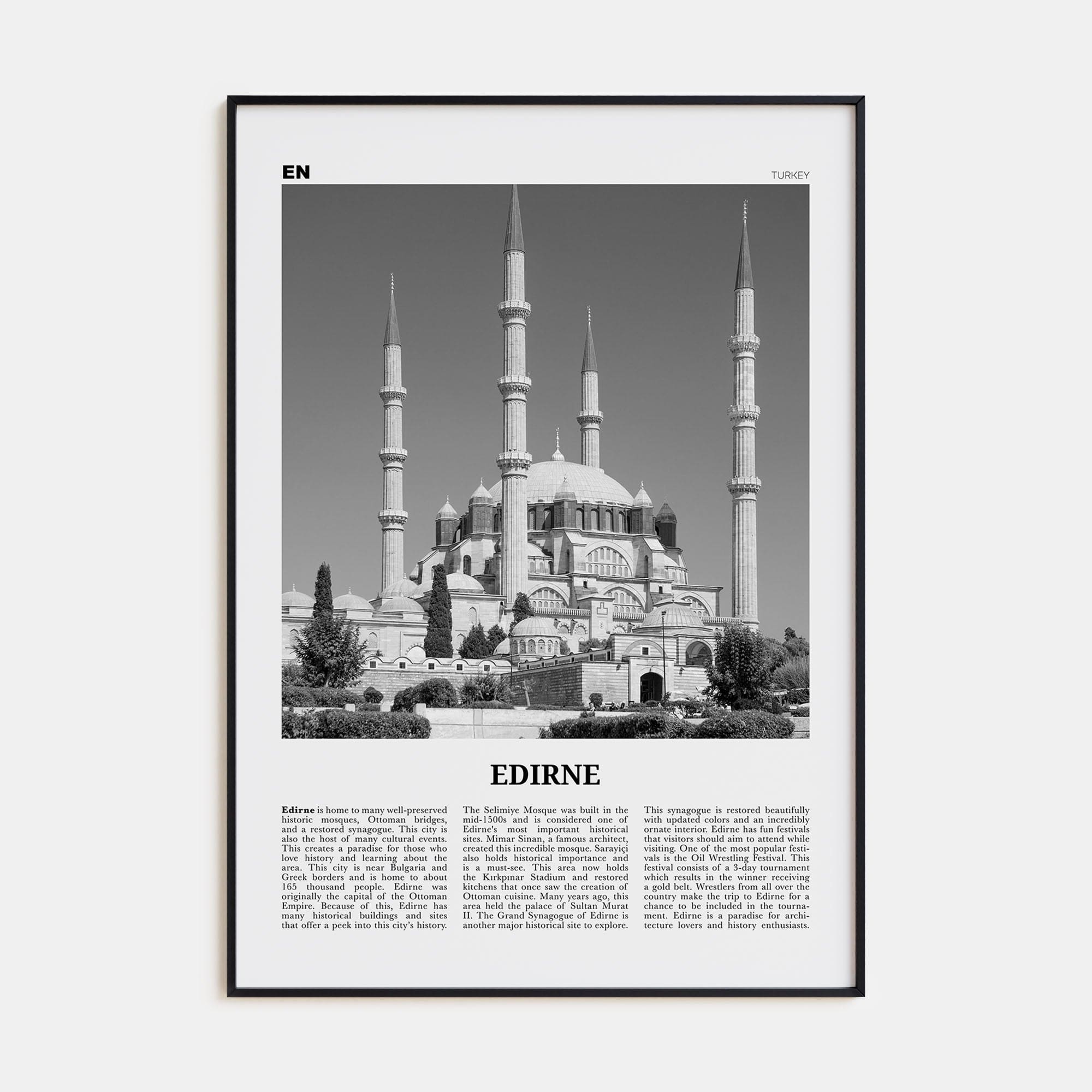 Edirne Poster Black Metal / 8x12 in Nbourhood Travel B&W Poster