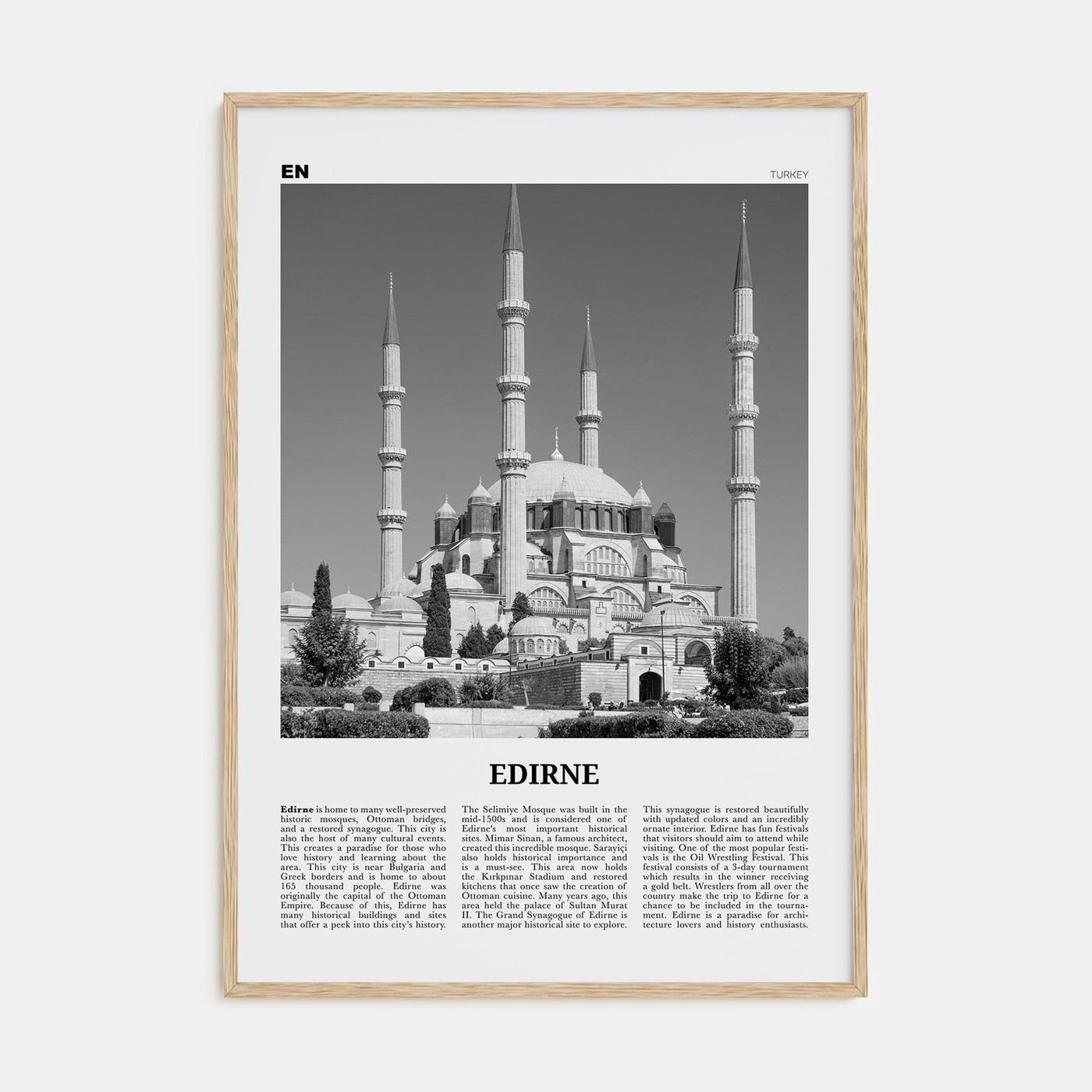 Edirne Poster Natural Wood / 8x12 in Nbourhood Travel B&W Poster