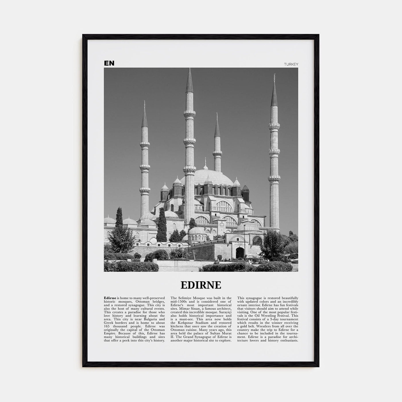 Edirne Poster Black Wood / 8x12 in Nbourhood Travel B&W Poster