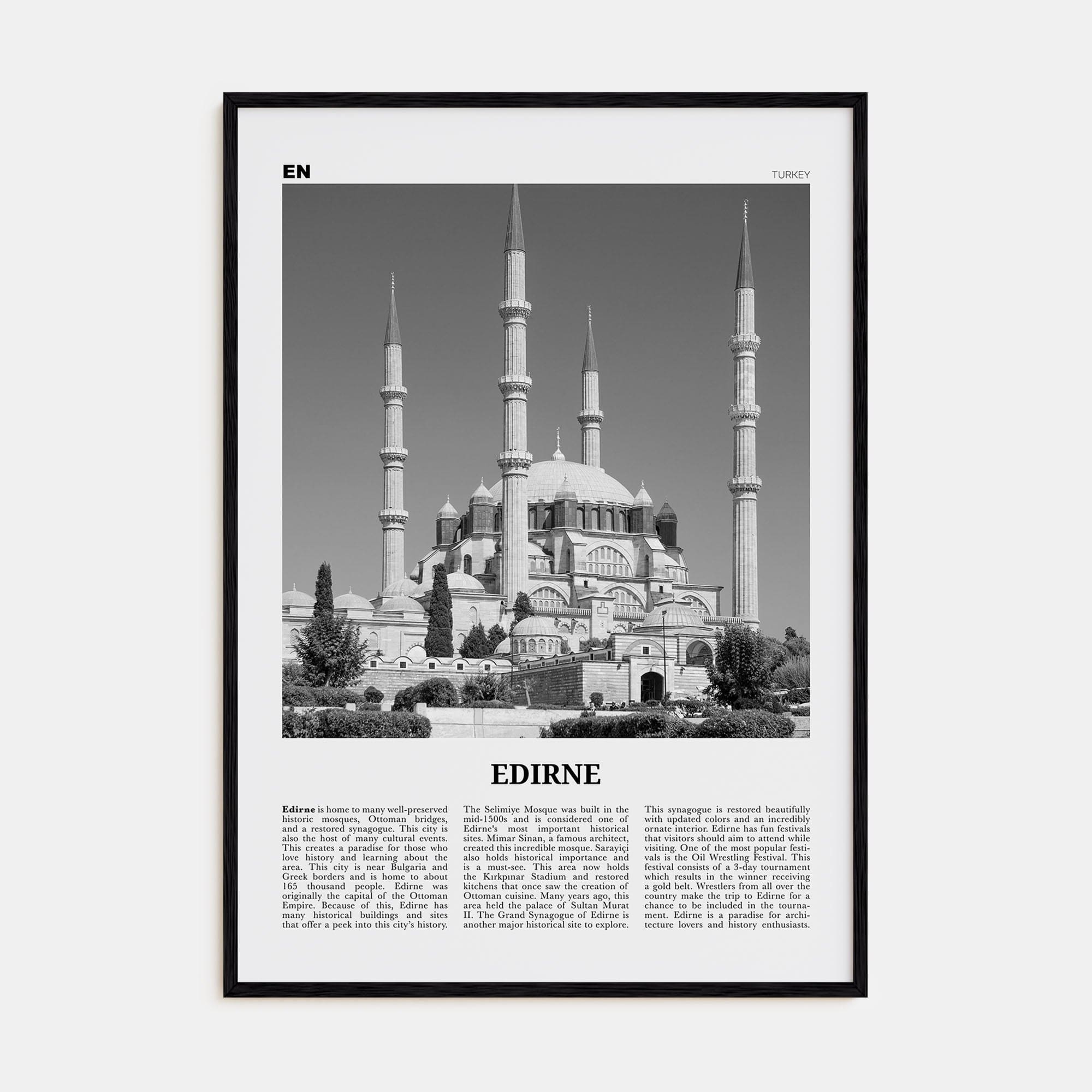 Edirne Poster Black Wood / 8x12 in Nbourhood Travel B&W Poster