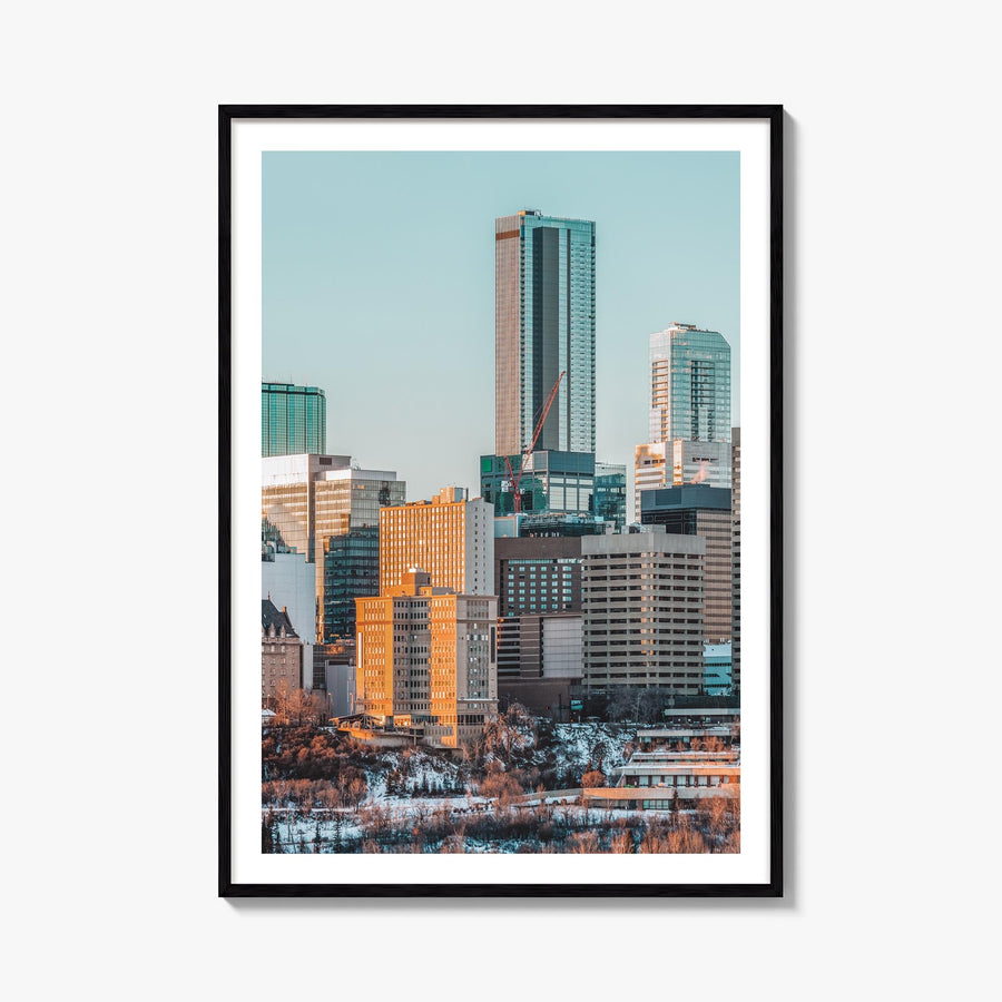 Edmonton colorful photo poster of Alberta, Canada – vertical wall art, unframed print shown in interior mockup