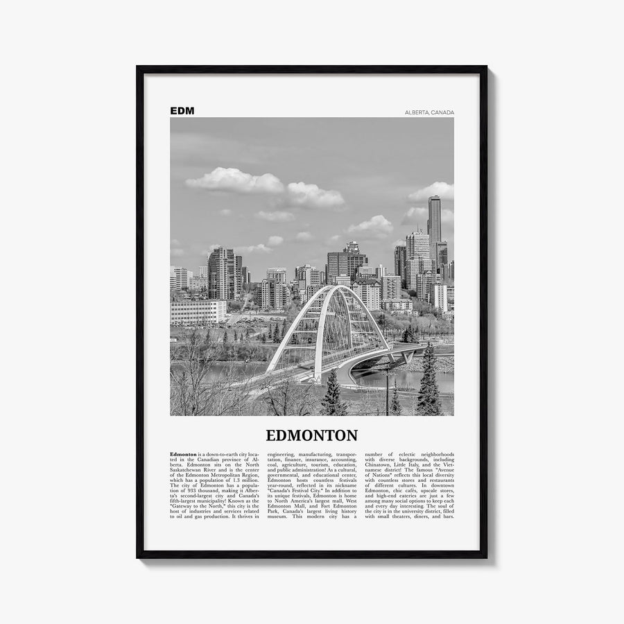 Edmonton no. 1 black & white newspaper poster of Alberta, Canada – vertical wall art, unframed print shown in interior mockup