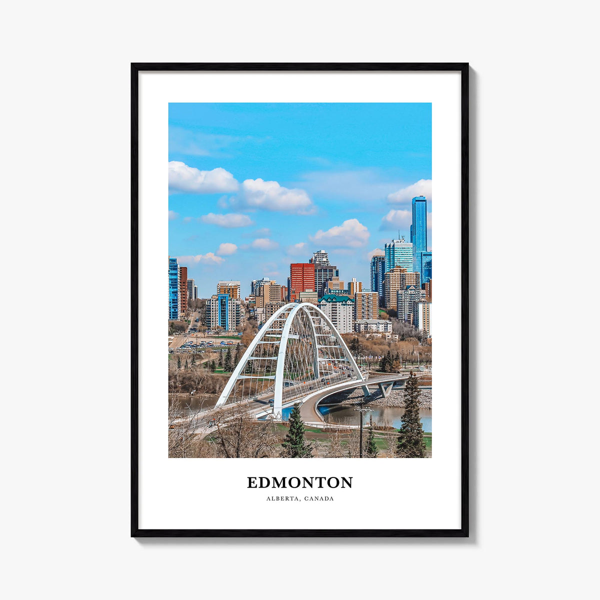 Edmonton no. 1 colorful classic poster of Alberta, Canada – vertical wall art, unframed print shown in interior mockup