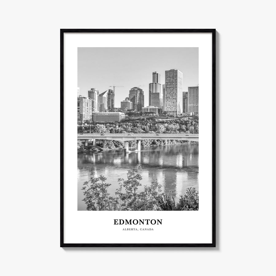 Edmonton no. 2 black & white classic poster of Alberta, Canada – vertical wall art, unframed print shown in interior mockup