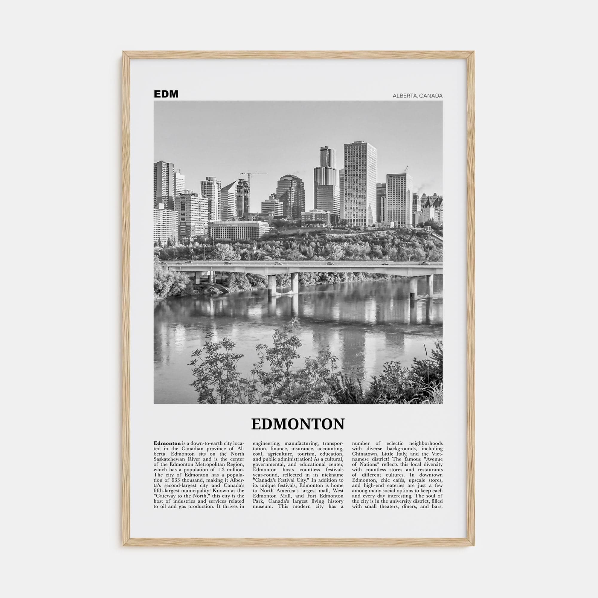 Edmonton No 3 Poster Natural Wood / 8x12 in Nbourhood Travel B&W Poster