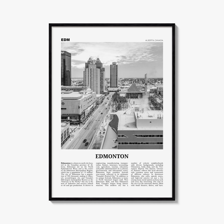 Edmonton no. 4 black & white newspaper poster of Alberta, Canada – vertical wall art, unframed print shown in interior mockup