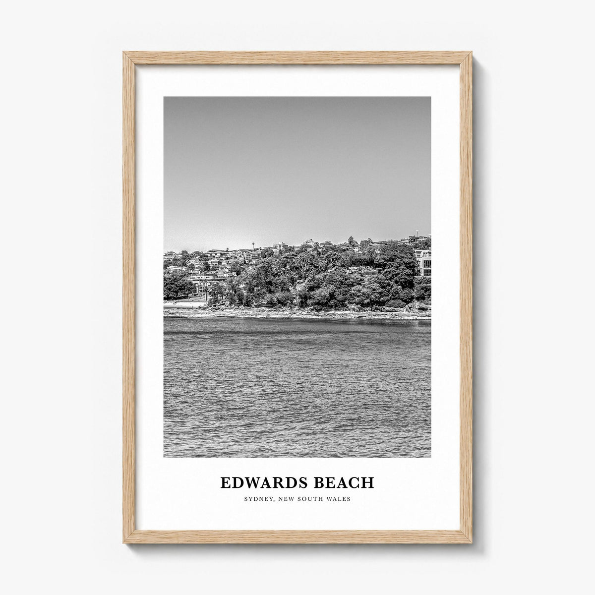 Edwards Beach Classic Poster in a natural wood frame