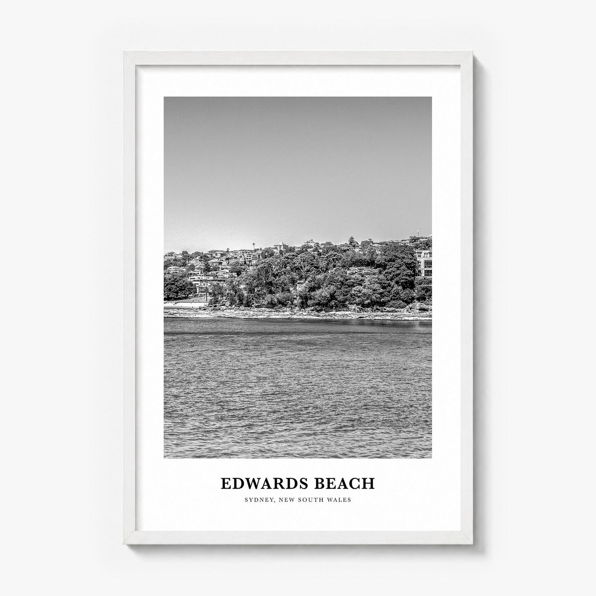 Edwards Beach Classic Poster in a white wood frame