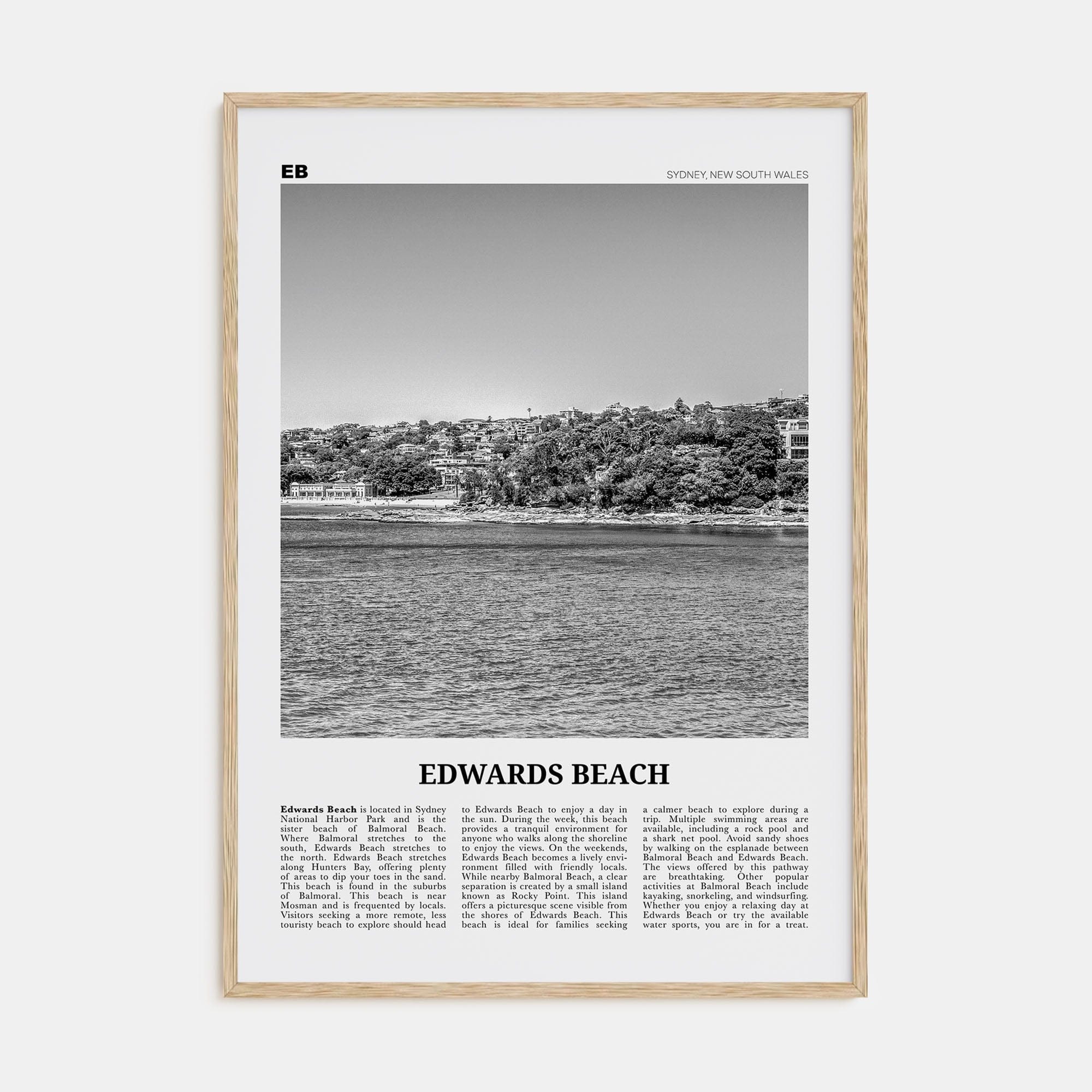 Edwards Beach Poster Natural Wood / 8x12 in Nbourhood Travel B&W Poster