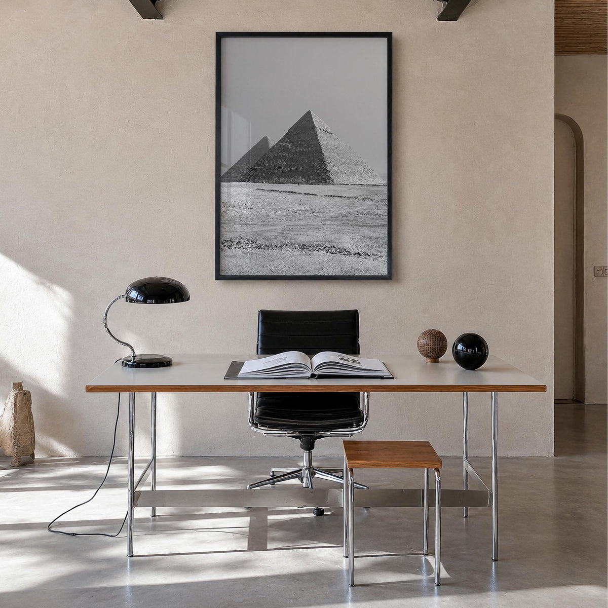 Egypt black & white photo poster of Africa – vertical wall art in black wood frame, hanging on wall