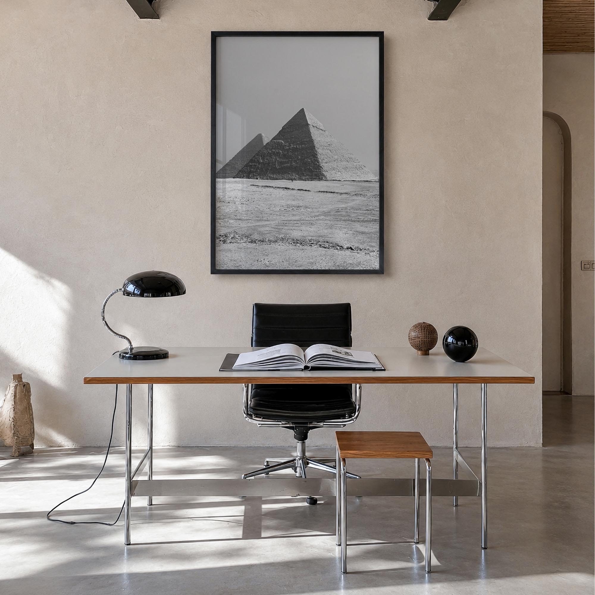 Egypt black & white photo poster of Africa – vertical wall art in black wood frame, hanging on wall