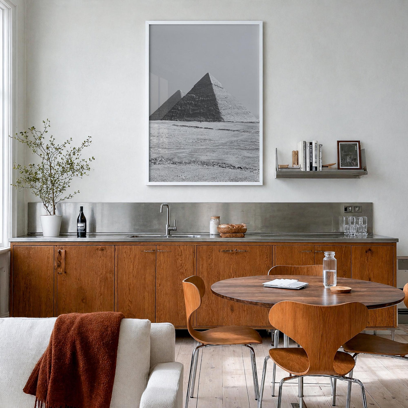 Egypt black & white photo poster of Africa – vertical wall art in white wood frame, hanging on wall