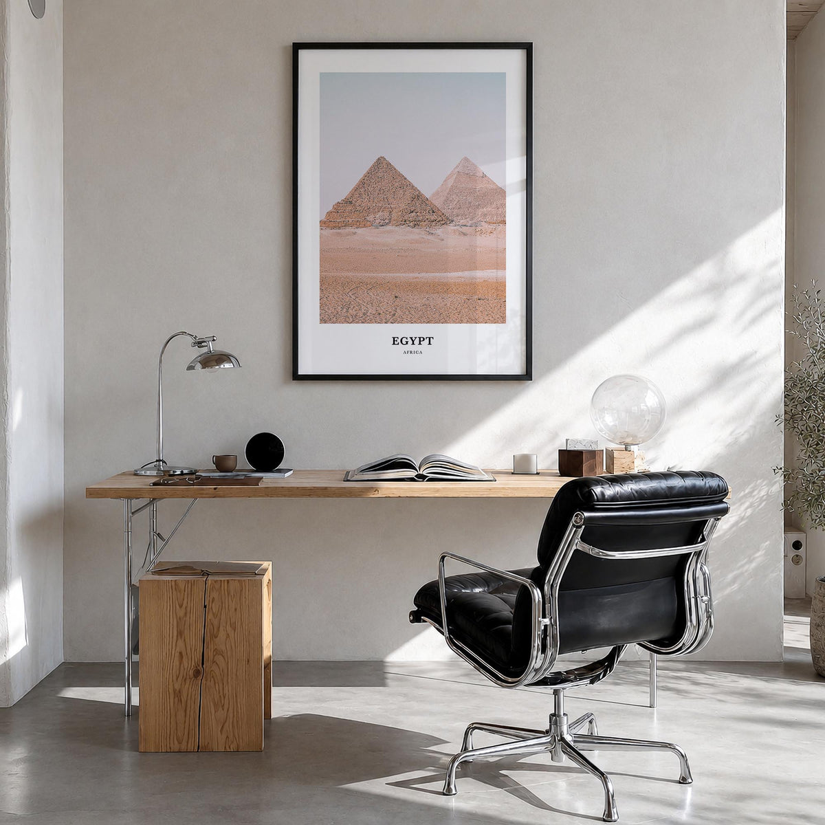 Egypt colorful classic poster of Africa – vertical wall art in black wood frame, hanging on wall