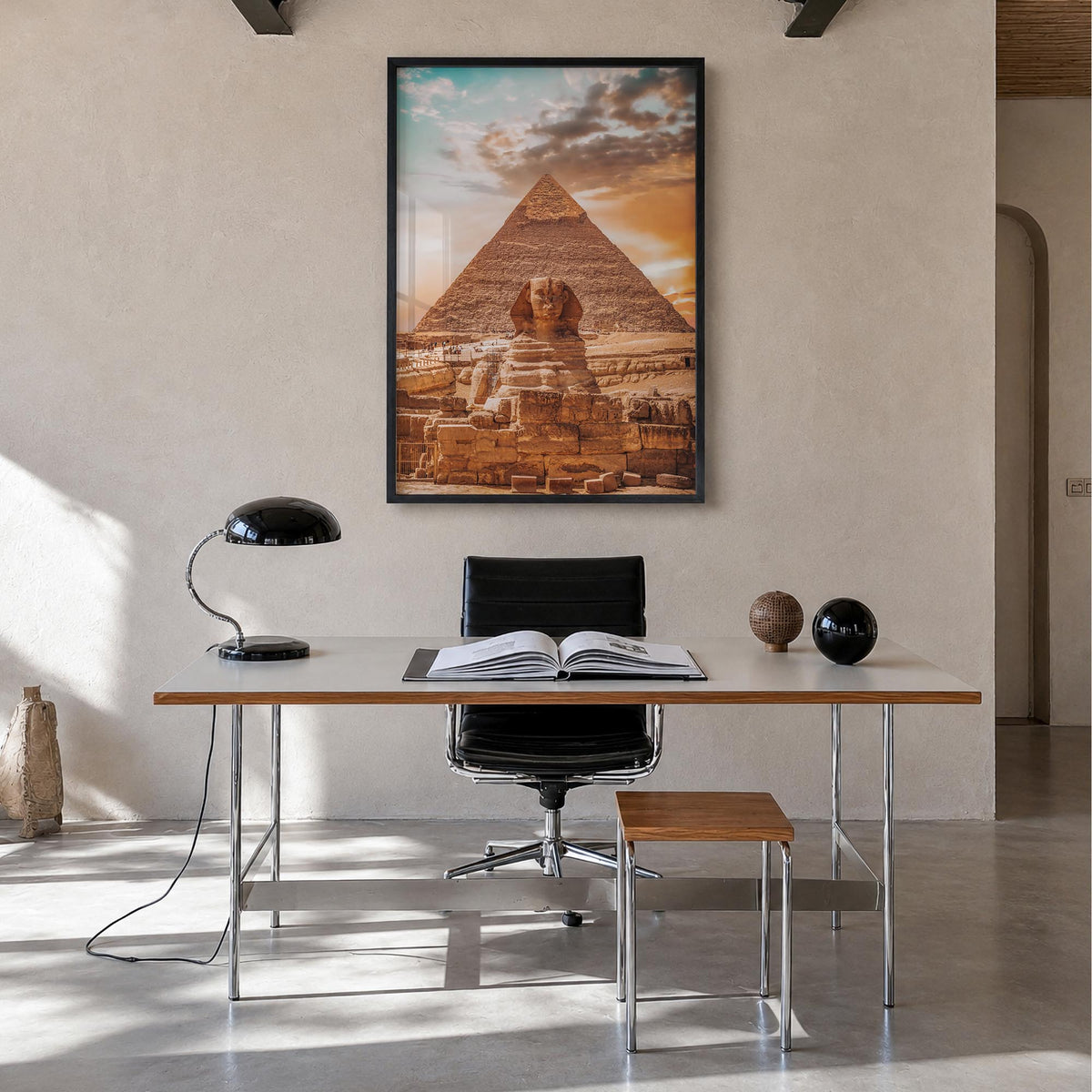 Egypt colorful photo poster of Africa – vertical wall art in black wood frame, hanging on wall