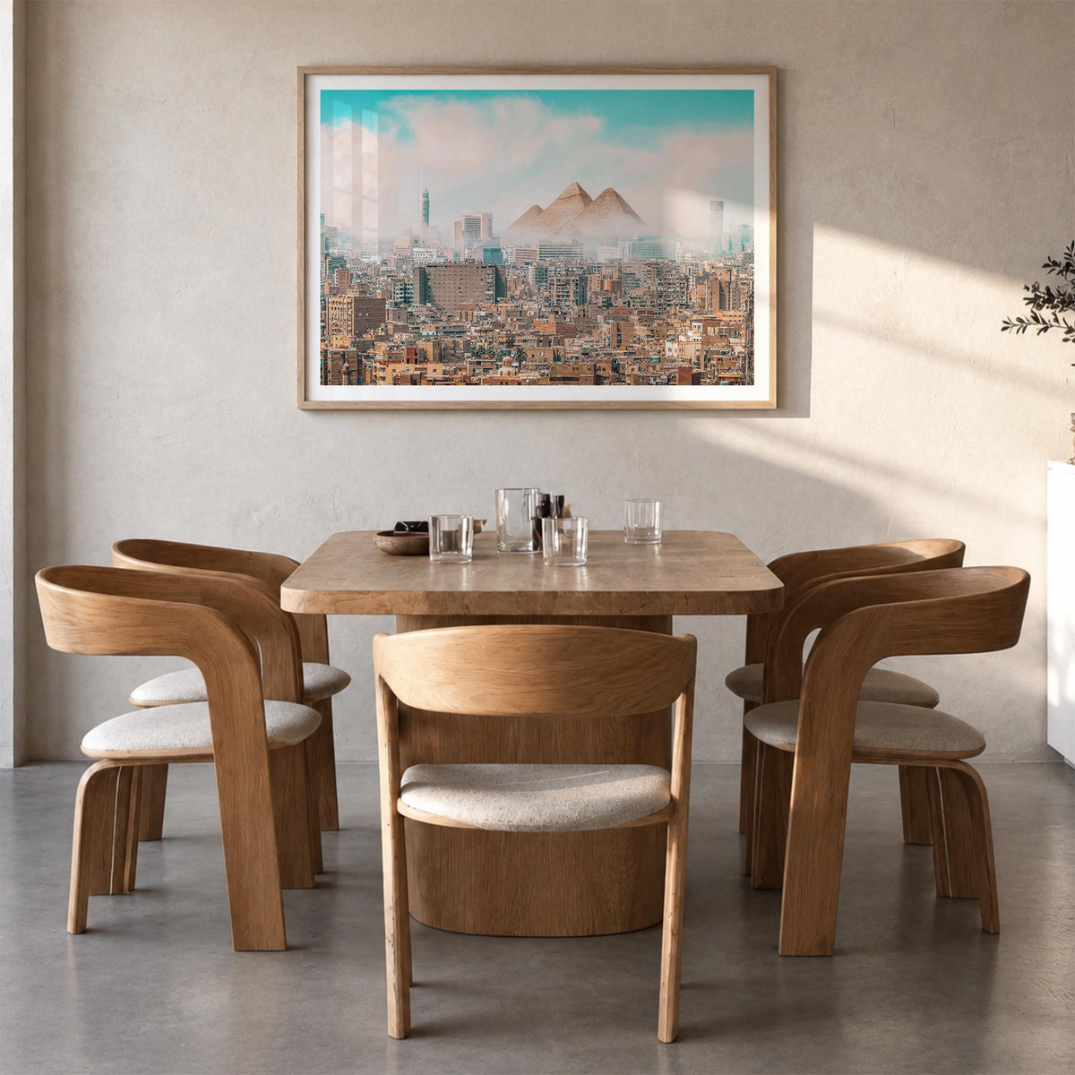 Egypt colorful photo poster of Africa – horizontal wall art in natural wood frame with white border, hanging on wall