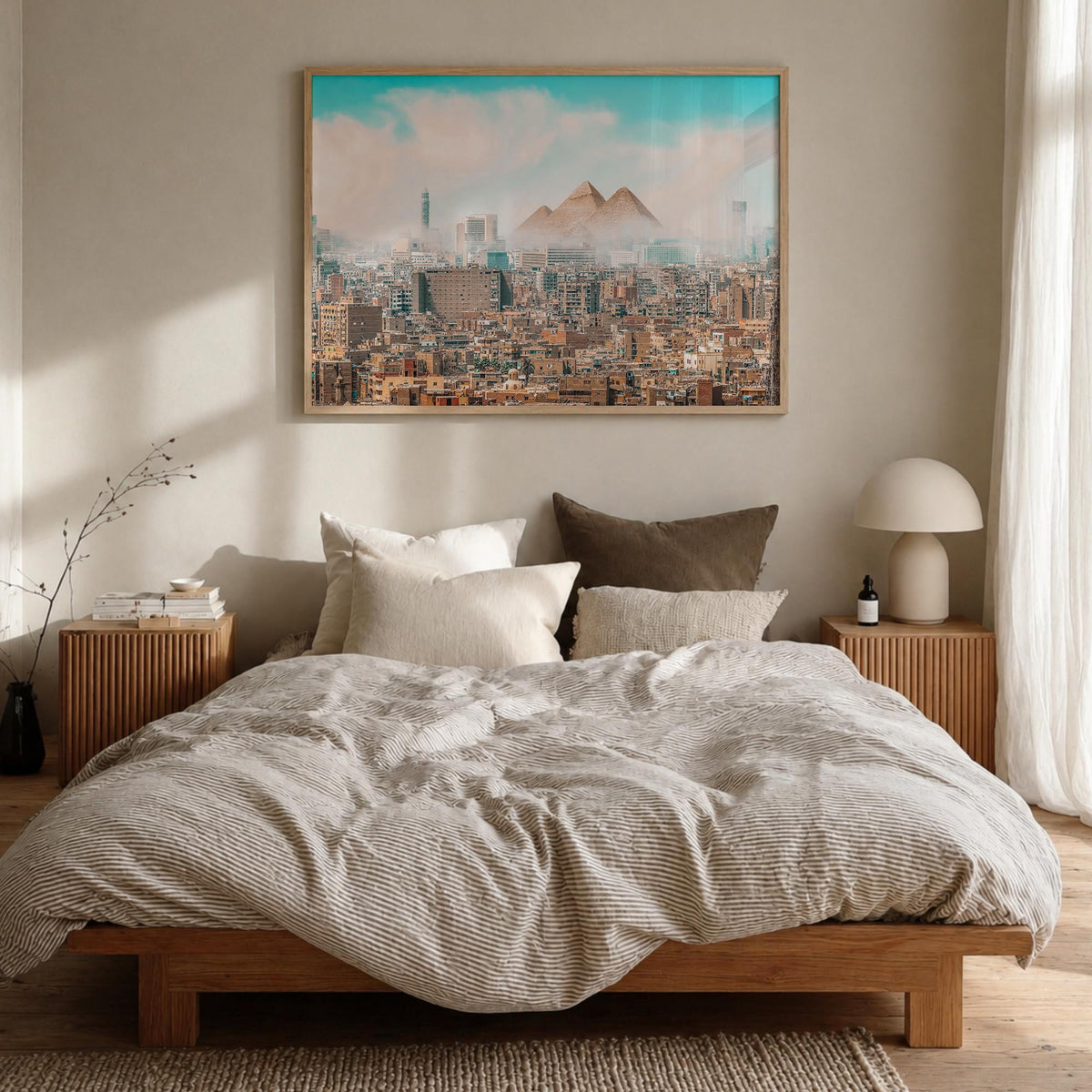 Egypt colorful photo poster of Africa – horizontal wall art in natural wood frame, hanging on wall