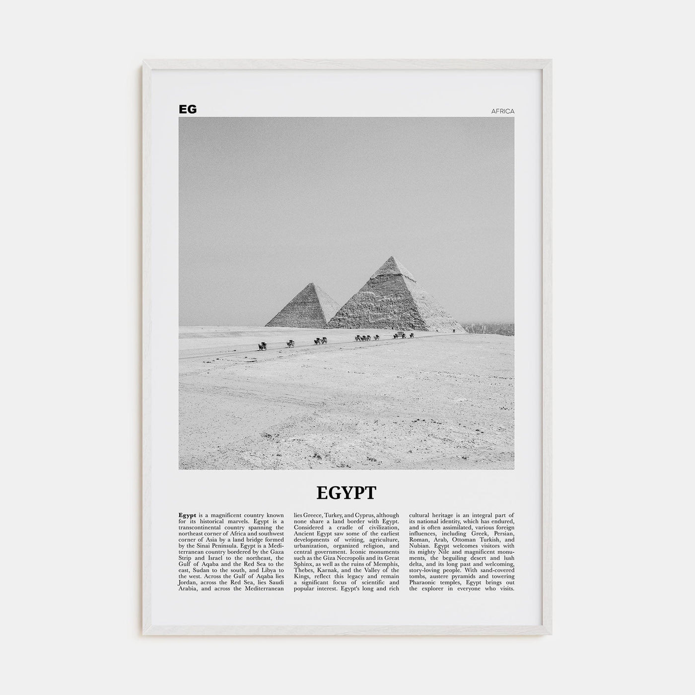 Egypt No 3 Poster White Wood / 8x12 in Nbourhood Travel B&W Poster