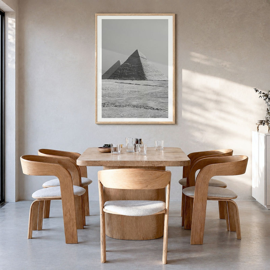 Egypt Photo Poster in a natural wood frame, hanging in a dining room, white border