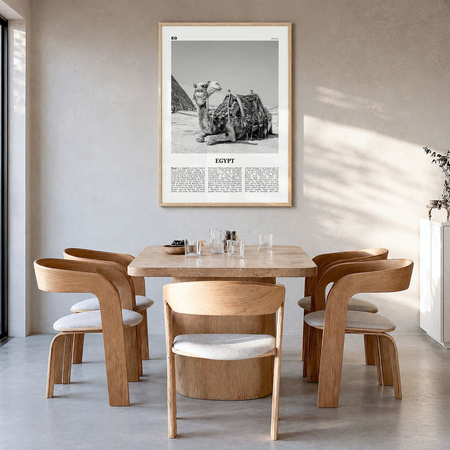 Egypt Newspaper No 2 Poster in a natural wood frame, hanging in a dining room